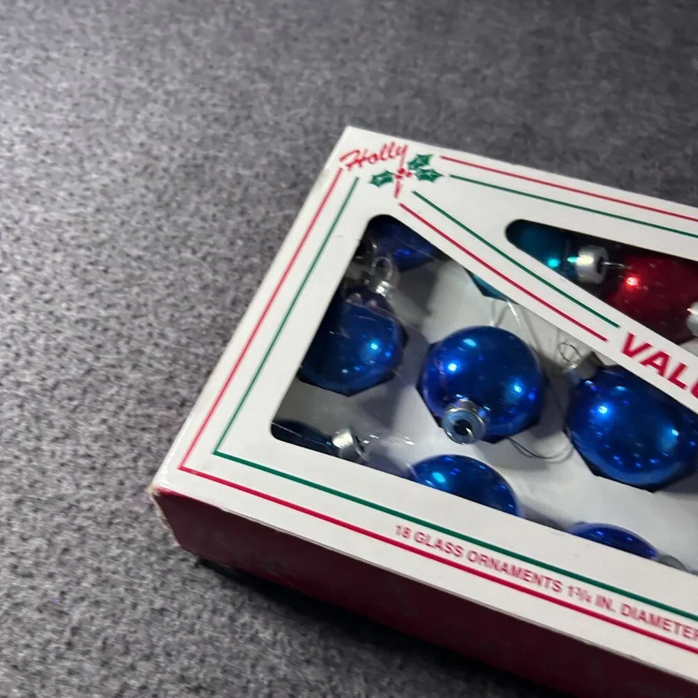 Vintage Rauch Glass Christmas Ornaments Blue Red 1-3/4